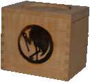 Elegant crane box.  Maple branded with a crane.  Turquiose inlay in the crane eye.